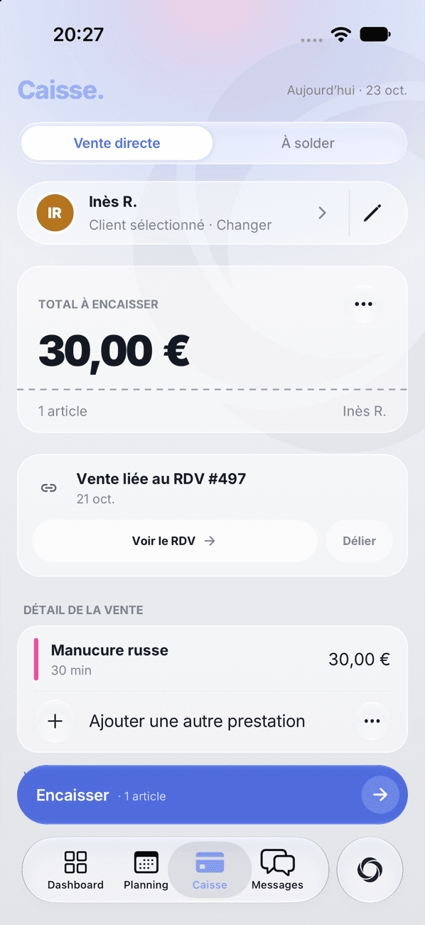 Vente chargée depuis un rendez-vous