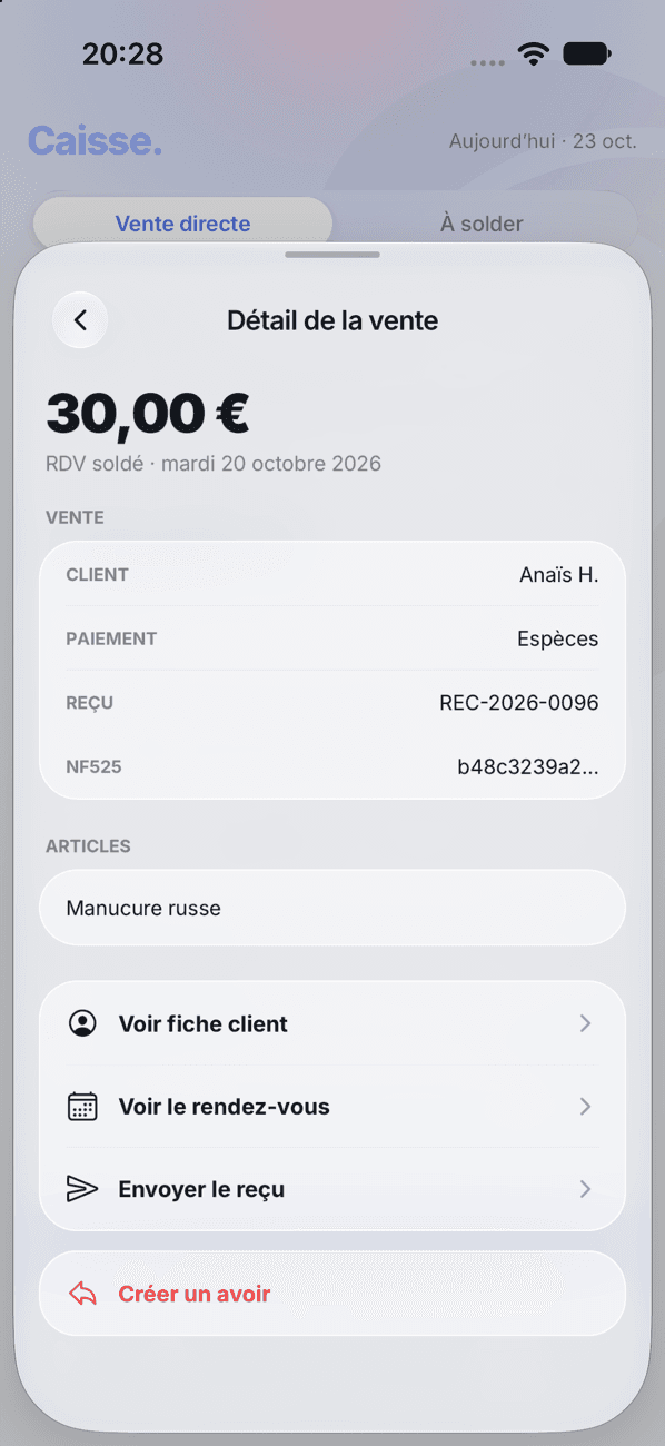Détail d'une vente encaissée