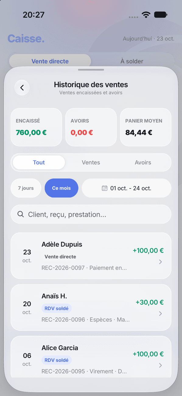 Historique des ventes