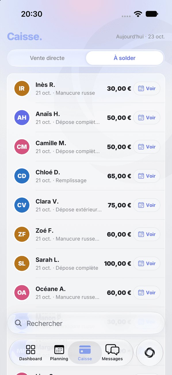 Liste des rendez-vous à solder