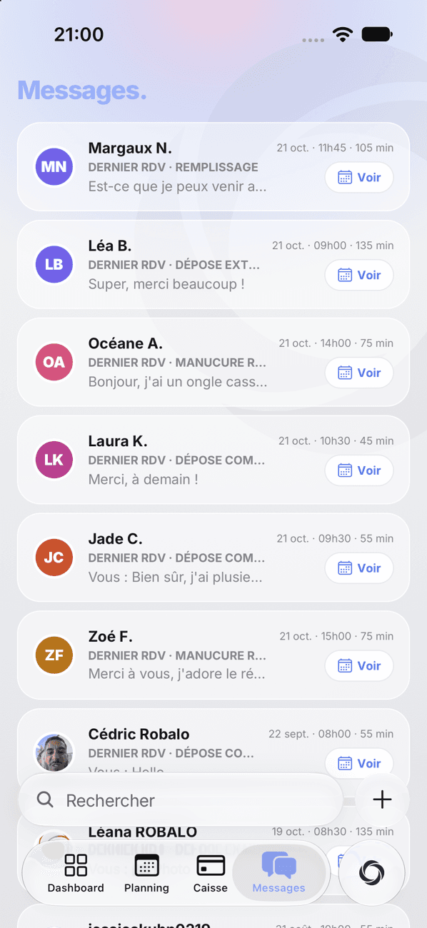 Liste des conversations
