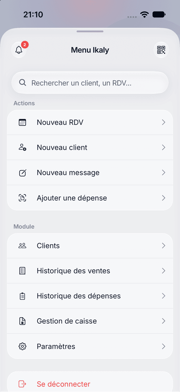 Le Menu Ikaly déplié