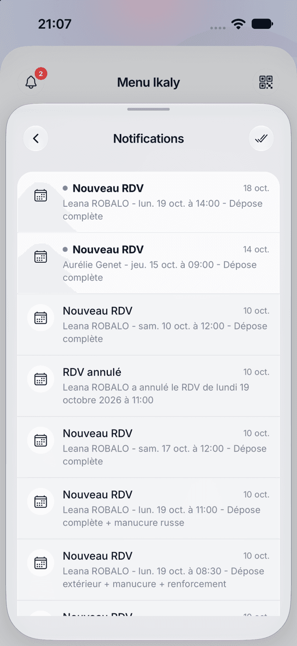 Notifications du salon