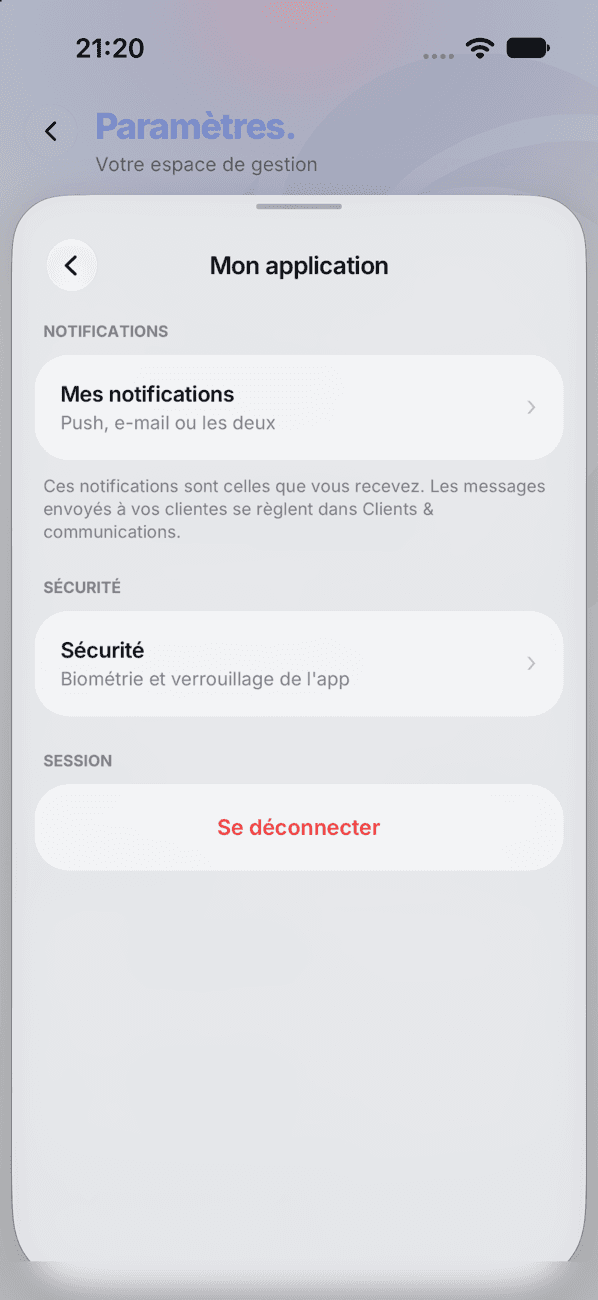 Réglages de l'application