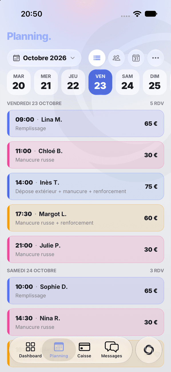Planning Ikaly, vue liste