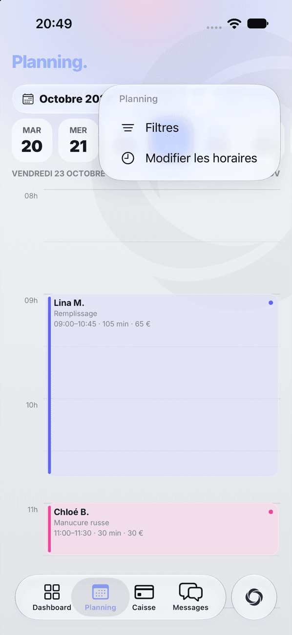 Menu du planning