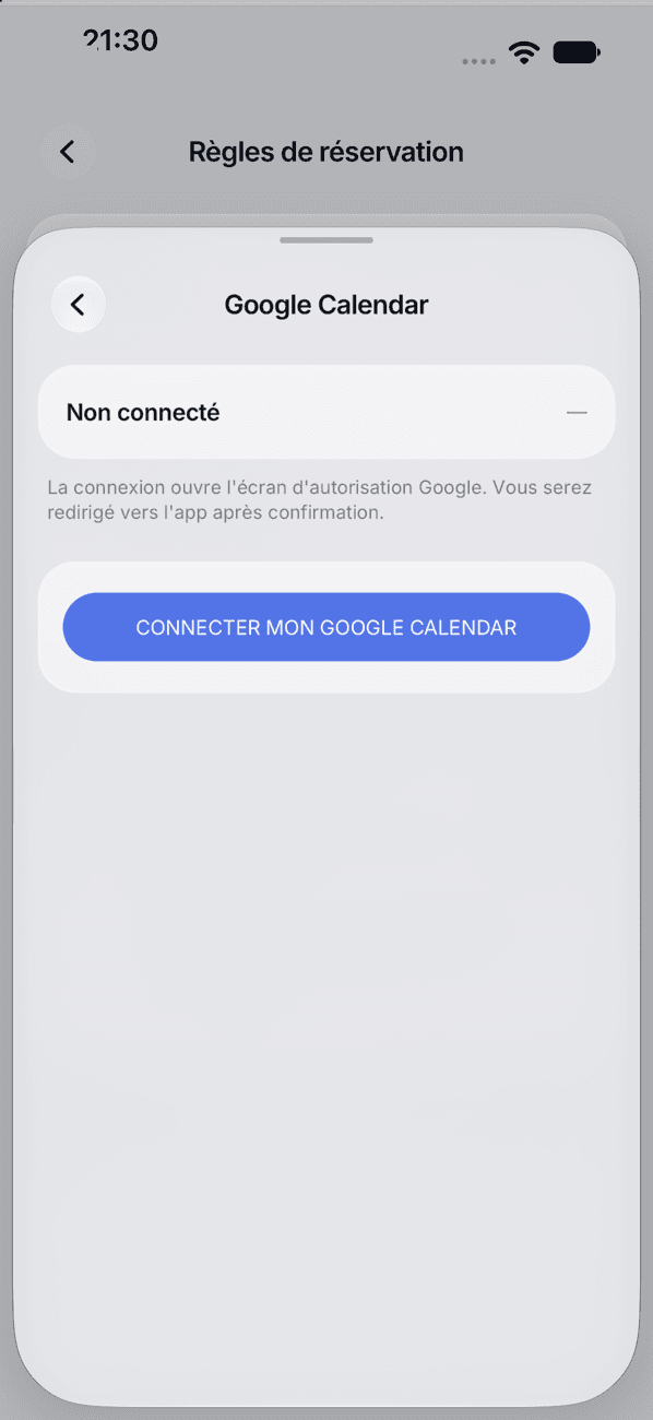 Connexion Google Calendar