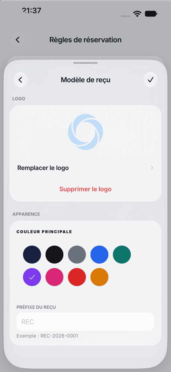 Modèle de reçu